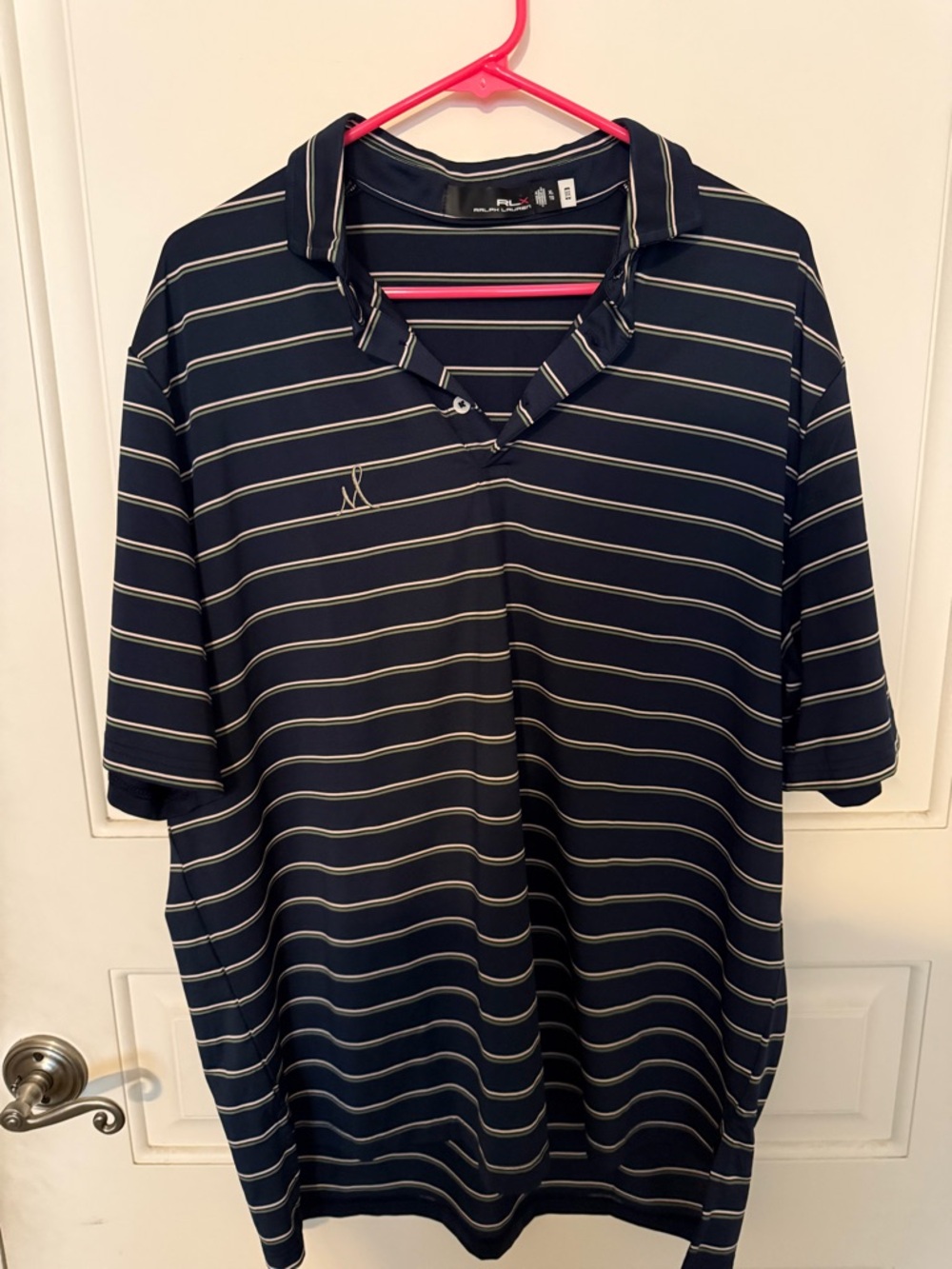 Ralph Lauren RLX Polo Shirt Wicking XL Navy & White Striped Shirt Golf Pre Owned